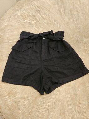 Nicole Miller Black High-Waist Paperbag Tie-Belt Shorts
